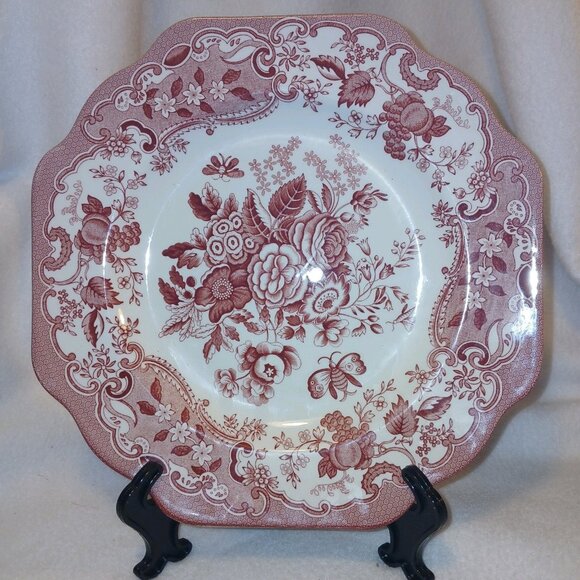 The Spode Archive Collection Blue Rose Plate Cranberry 9.5" Preowned EUC England - Picture 8 of 16